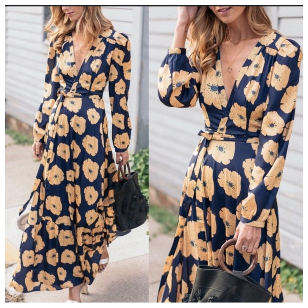 Anthropologie Navy floral maxi dress ~ Medium